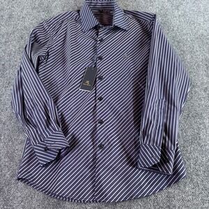 Polo Villae Button Down Shirt Mens 38 Navy Blue Striped Long Sleeve NWT Business